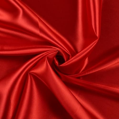 MDS Satin Fabric 5 Yards, 44" Wide, Silky Smooth Charmeuse Sateen Cloth for Wedding Arch Drapery Panel Backdrop Party Event Banquet Home Decoration Curtain Crafts DIY Sewing Costume - Red