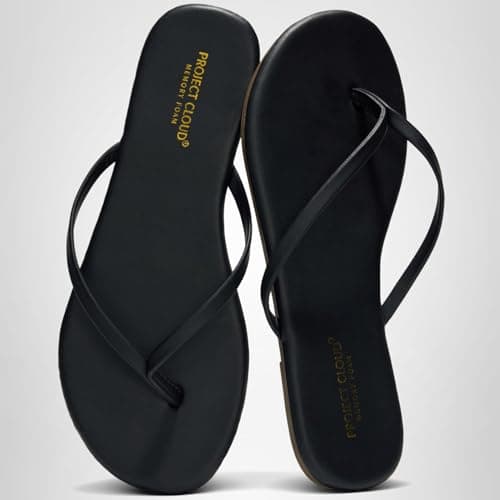 Project Cloud Flip Flops for Women Footwear- Lightweight and Memory Foam Insole Sandals for Women 2026 - Durable Non-Slip Beach Essentials Flats for Women Sandals (Foundations, Black, 7.5) — view 8