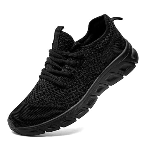 IQYNAM Running Shoes for Men Women Tennis Walking Slip on Unisex Slip-Resistant Work Shoes Breathable Athletic Workout Gym Black Sneakers Size Women 13/Men 12