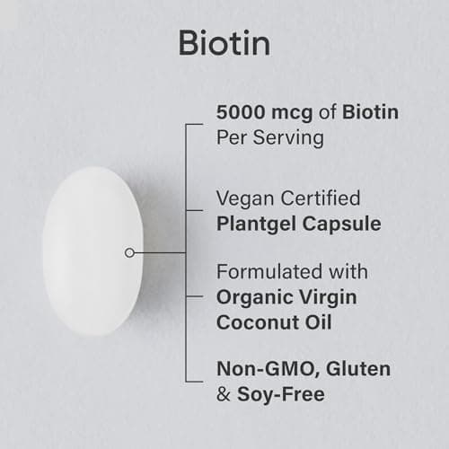 Sports Research® Extra Strength Vegan Biotin 5,000mcg with Organic Coconut Oil - Helps to Maintain Healthy Hair, Nails and Skin - Great for Women & Men - 120 Veggie Softgels