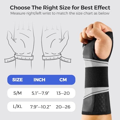FREETOO Carpal Tunnel Wrist Brace Pro, Single-Pull Wrist Support for Sleeping with S Shape Splint, Lightweight Hand Brace for Women Men, Tendonitis, Arthritis Pain Relief, Black/Light Gray(Right,S/M) — view 5
