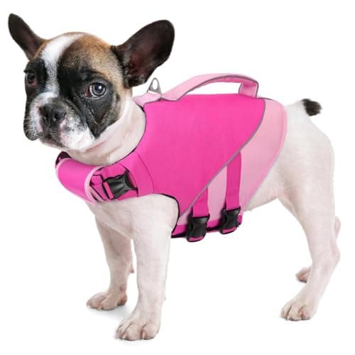 Queenmore Small Dog Life Jacket, Dog Life Vest for Swimming Boating, Puppy Swim Vest for Small Dogs, Ripstop High Visible Pet Water Vests with Strong Rescue Handle, Pink S