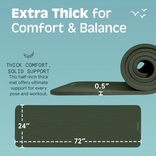 Retrospec Solana Yoga Mat 1/2" Thick w/Nylon Strap for Men & Women - Non Slip Excercise Mat for Yoga, Pilates, Stretching, Floor & Fitness Workouts, Wild Spruce — view 2