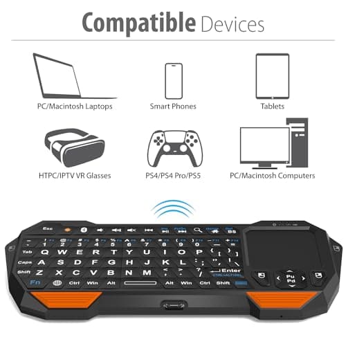 Fosmon Mini Bluetooth Keyboard (QWERTY Keypad), Wireless Portable with Touchpad, Compatible with Apple TV, Amazon Fire Stick, PS4, PS4 Pro, PS5, HTPC/IPTV, VR Glasses, Smartphones — view 4