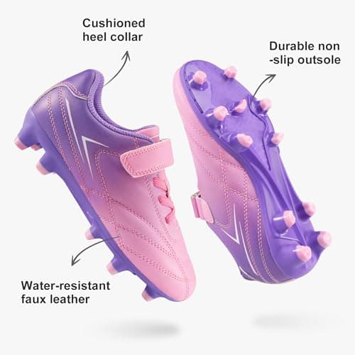 STELLE Kids Soccer Cleats Boys Girls Firm Ground Athletic Outdoor Football Soccer Shoes for Little/Big Kid(GCL005-Violet Blush,12ML) — view 3