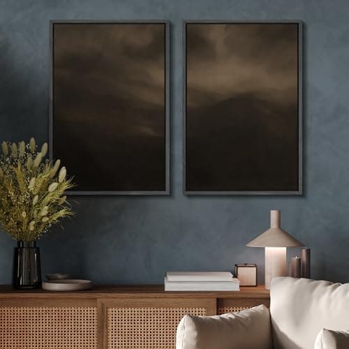 SIGNFORD Framed Canvas Print Wall Art Set Moody Misty Landscape Soft Brown and Gray Hues Illustration Modern Art Decorative Nordic Nature for Living Room, Bedroom, Office - 24"x36"x2 Black — view 4