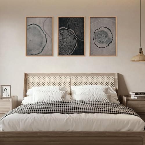 Ausril Tree Ring Framed Canvas Wall Art Set of 3, Modern Beige Wood Stump Wall Decor,Imitation Black Gray Tree Spiral Wall Painting, Neutral Nature Art Print for Living Room, Bedroom, Office 16"x24"x3 — view 3