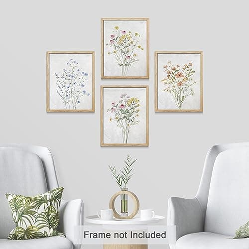 SIGNWIN Poster Colorful Wildflower Still Life Floral Botanical Print Nature Illustrations Decorative Country/Farmhouse Rustic Cozy Zen for Living Room, Bedroom, Office - 8"x10"x 4