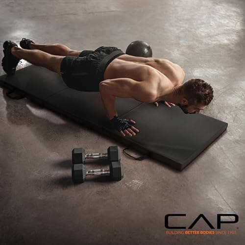CAP Barbell Folding Exercise Mat – Durable, Anti-Tear, Thick Padding for Fitness, Aerobics, Gymnastics & Home Workouts. 72"L x 24"W x 2"Thick. BLACK — view 5