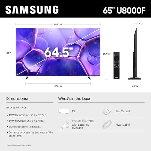 Samsung 65-Inch Class Crystal UHD U8000F 4K Smart TV (2025 Model) Endless Free Content, Processor, MetalStream Design, Knox Security, Alexa Built-in