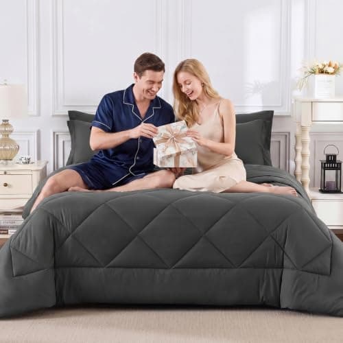 CozyLux Queen Comforter Set Dark Grey - Bed in a Bag Queen Size 7 Pieces, Luxury Soft Bed Set for All Seasons, Bedding Set with Comforter, Sheets, Pillowcases & Shams, Dark Gray, Queen — view 8