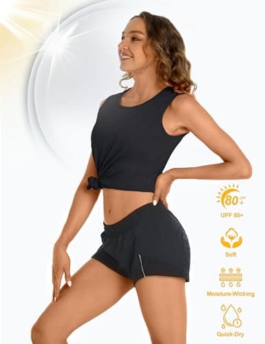 TACVASEN Womens Workout Tank Tops Sleeveless Running Atnletic Shirts Short Sleeve Tank Top Yoga Shirts Sun Protection Shirts Active Tank Top Sun Tank Tops for Women Black — view 5
