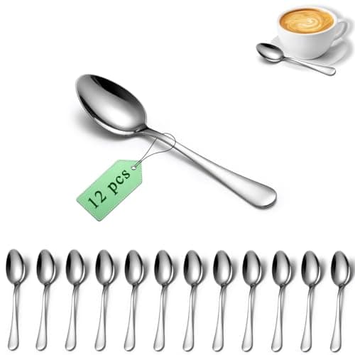 Teaspoons 12 Pieces 14cm, Berglander Stainless Steel Coffee Spoon Mini Spoons Set for Dessert, Ice Cream, Demitasse Espresso, Metal Cutlery Spoon for Restaurant, Café, Party, Wedding
