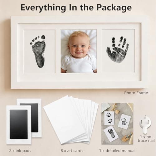 PewinGo Baby Handprint and Footprint Kit, Clean Touch Ink Pad, Skin-Safe Non-Toxic Mess-Free, Newborn 0-6 Months Memory Keepsake Frame,Nursery Decor & Baby Gift — view 8