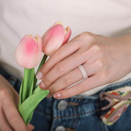 Egnaro Women's Engagement Rings, Silicone Inner Arc Ergonomic Breathable Design with half sizes, Rubber Wedding Band Rings，5.5mm Wide-2mm Thick — view 3