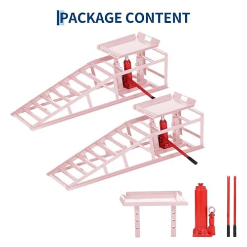 2 Pack Hydraulic Car Ramps for Oil Changes - 11,000 Lbs Capacity Heavy Duty Truck Ramps & SUV Ramps - Low Profile Car Lift with Adjustable Height 9.4" to 13.34" - Durable Steel Vehicle Service Ramps — view 8