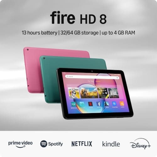 Like-New Amazon Fire HD 8 tablet (newest model), 8” HD Display, 3GB memory, 32GB, designed for portable entertainment, Black