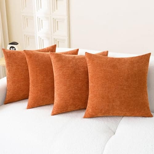 CaliTime Pack of 4 Cozy Throw Pillow Covers Cases for Couch Sofa Home Decoration Solid Dyed Soft Chenille 18 X 18 Inches Burnt Orange