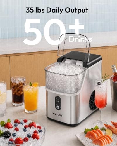 EUHOMY Nugget Ice Maker Countertop, Ready in 7 Mins, 35Lbs/24H Pebble Ice Maker Machine, Self-Cleaning Countertop Sonic Ice Makers with Ice Scoop&Basket, Pellet Ice Maker for Home, Stainless Steel — view 2