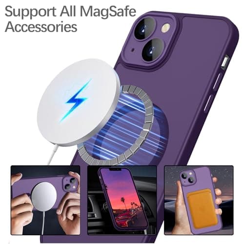 Phone Case for iPhone 14 Plus Case Compatible with MagSafe, YUANDMI Case for iPhone 14 Plus Magnetic Slim Thin Translucent Matte Back Shockproof Anti-Yellow Protective Cover Case Dark Purple — view 4