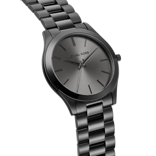 Michael Kors Men's Watch, Slim Runway Three-Hand Black Stainless Steel Men's Watch — view 2