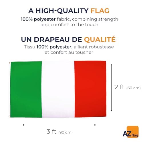 AZ FLAG - Italy Flag - 90x60 Cm - 100D Polyester Italian Banner With Two Metal Grommets - Fade Resistant - Vivid Colors - 2' x 3' Feet - 2x3 Ft