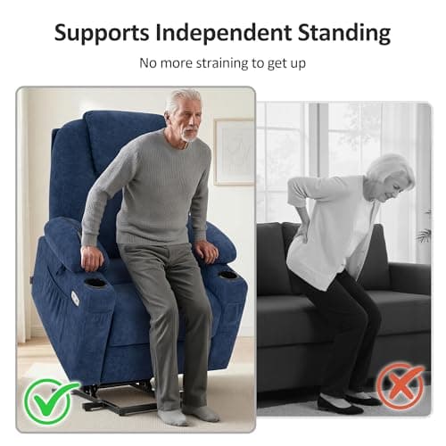 MCombo Power Lift Recliner Chair for Elderly, Lift Chair with Heat and Massage for Tall People, USB&Type C Ports, Extended Footrest, Cup Holders, Fabric 7516(Large,Admiral) — view 3