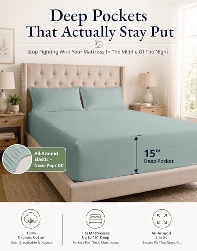 LANE LINEN Twin XL Fitted Sheet - 100% Organic Cotton 2 Pc Set (1 Fitted Sheet, 1 Pillowcase), Percale Weave, Lightweight, Soft, Breathable, Fits Mattress Upto 15" Deep - French Blue (No Flat Sheet) — view 2