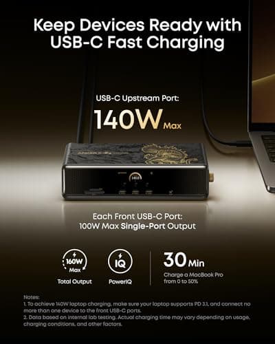Anker Prime Docking Station (DL7400) Black Myth: Wukong Limited Edition, 14-Port Triple Display, 140W Max, Triple 4K 60Hz, for macOS and Windows (The Latest DisplayLink Driver Required) — view 4