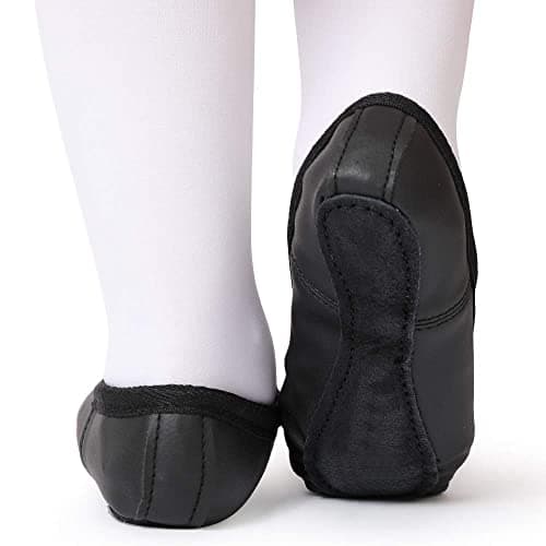 EASTBUDDY Ballet Shoes Leather Ballet Flats Full Sole Dance Slippers for Girls Toddlers Black 11 Little Kid