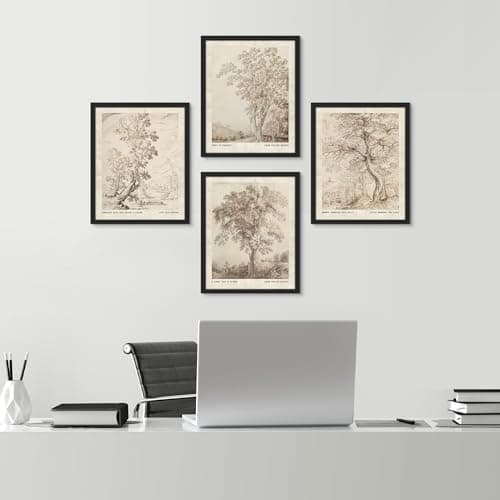 SIGNWIN Framed Poster Vintage Landscape Sketch Antique Tree Wilderness Nature Illustrations Fine Art Decorative Country/Farmhouse Vintage for Living Room, Bedroom, Office - 12"x16"x 4 Black