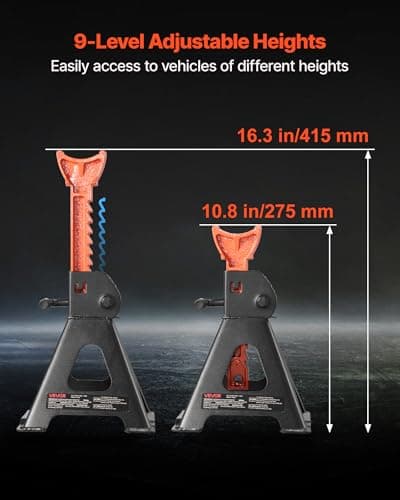 VEVOR Jack Stands, 3 Ton (6,600 lbs) Capacity, 10.8-16.3 in Adjustable Height, Heavy Duty Steel Jack Auto Stands with Locking, for Lifting SUV, Pickup, Car and UTV/ATV, 1 Pair, Black and Orange — view 4