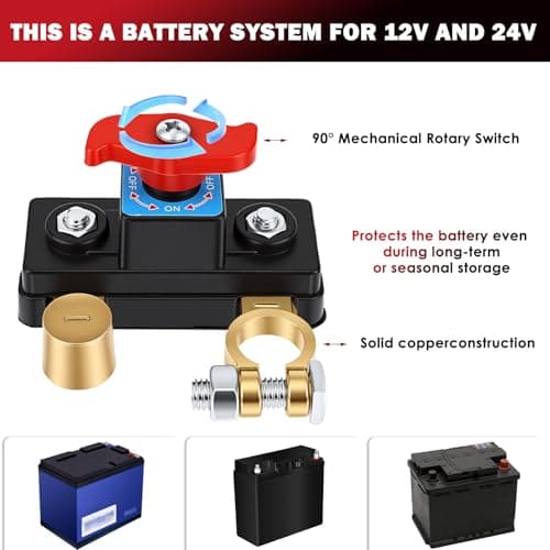 2Pcs Battery Disconnect Switch 12 V 24 V, Stable Transmission High Conductivity Car Battery Cut Off Switch Breaker Pure Copper Manual Rotary Battery Shut Off Switch for Car Truck RV Boat Power Control — view 5