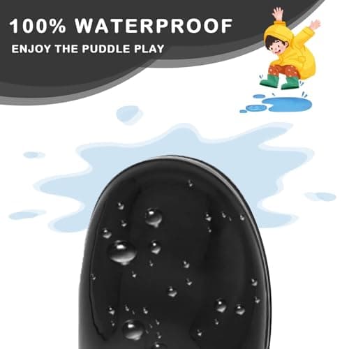 EUXTERPA Boys Girls Waterproof Rain Boots Kids Toddler Solid Color Boots with Easy On Handles, Black, Toddler Size 5 — view 3