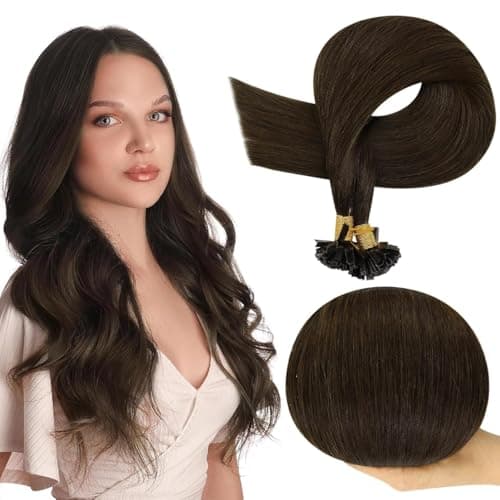 Full Shine K Tip Human Hair Extensions, 2 Darkest Brown Brunette, 16 Inch, 50G, Keratin Fusion Prebonded Tip, Soft Lob, Subtle Waves, Campus Formal, Office Party, Polished Everyday, Seamless Brunette