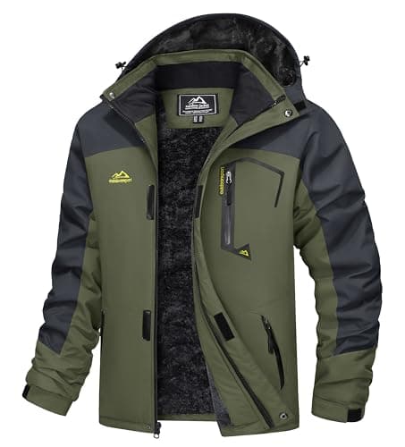 MAGCOMSEN Winter Coats for Men Fleece Lined Jacket with Muti-Pockets Water Resistant Snow Ski Jackets Army Green XL