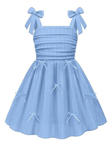 Arshiner Girls Easter Summer Spring Dress Blue Prom Boho Beach Casual Midi Sundresses for 11-12 Years