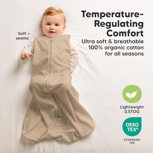 2-Pack Baby Sleep Sacks, Zipper Wearable Blanket - 100% Organic Cotton 0.5TOG, Soft Lightweight Toddler Sleeping Sack 6-12 months, Easy to Wear Newborn Swaddles Sleepsack (Ecru, M) — view 3
