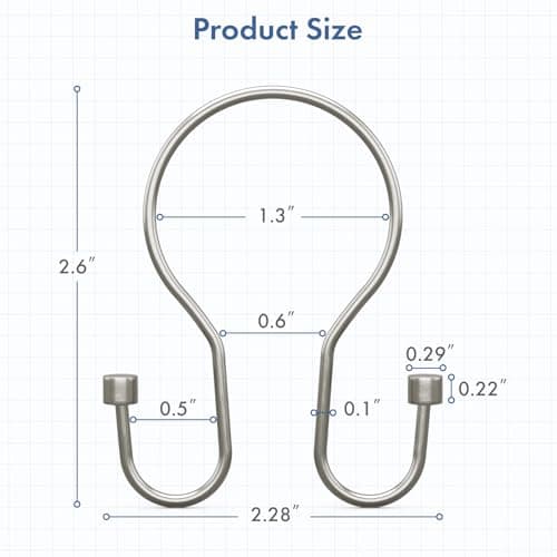 Bathway Shower Curtain Hooks Nickel Shower Curtain Rings with Cylindrical Design, 12Pcs Metal Shower Curtain Hooks Rust Proof, Smooth Glide Double Shower Hooks Rings for Shower Curtain — view 5