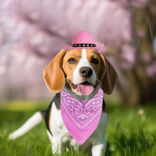 choyaxo Halloween Costumes for Dogs Cat Pet Cowboy Costume Cowboy Hat with Bandana Set for Halloween, Christmas, Holiday, Party, Cosplay (Pink, Small) — view 5