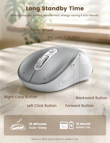 WisFox 2.4G Wireless Mouse for Laptop, Ergonomic Computer Mouse with USB Receiver and Type-C Adapter, 3 Adjustable Levels DPI, 6 Button Cordless Wireless Mice (Silver) — view 3