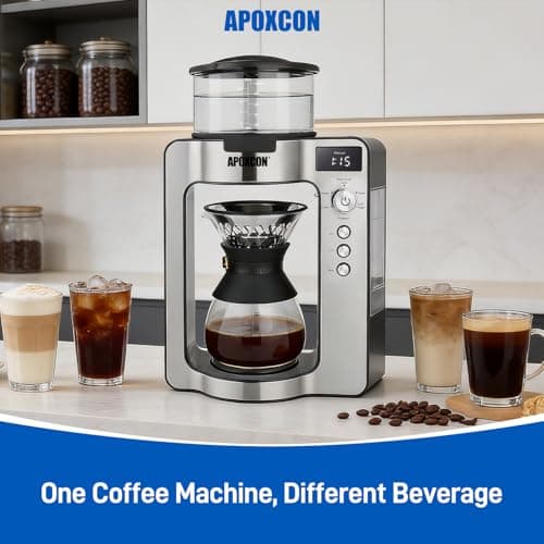 APOXCON Automatic Drip Coffee Maker for Coffee Enthusiasts -Pour Over Coffee Brewer with Programmable Timer, Hand Drip Simulation, Adjustable Strength, Built-in Scale, Glass Water Tank & Carafe — view 7