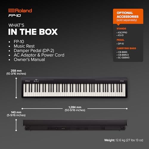 Roland FP-10 | Compact 88-Note Digital Piano | SuperNATURAL Piano Tones | Authentic Acoustic Feel Keyboard | Great for Beginners & Experienced Players | Bluetooth & MIDI Connectivity — view 2