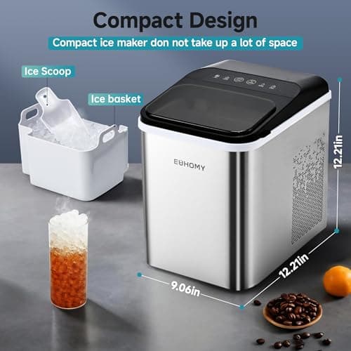 EUHOMY Nugget Ice Makers Countertop, Ready in 8 Mins, 35lbs/24H, Self-Cleaning, Portable Ice Maker Machine with Ice Scoop & Basket, Sonic Ice Maker with Chewable Pellet Ice for Home/Party/RV/Camping — view 5