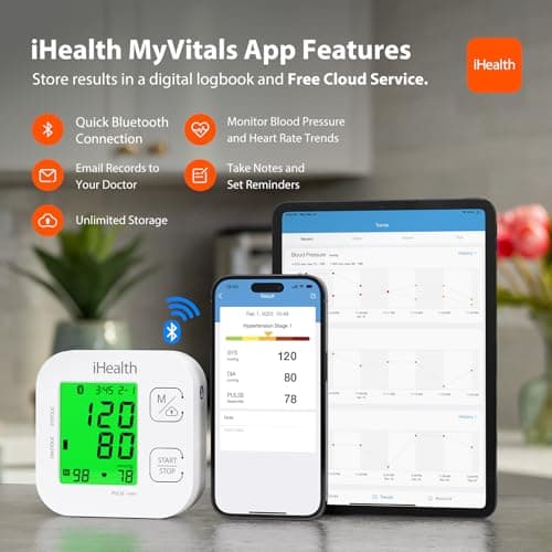 iHealth Track Smart Upper Arm Blood Pressure Monitor with Wide Range Cuff that fits Standard to Large Adult Arms, Bluetooth Compatible for iOS & Android Devices — view 3