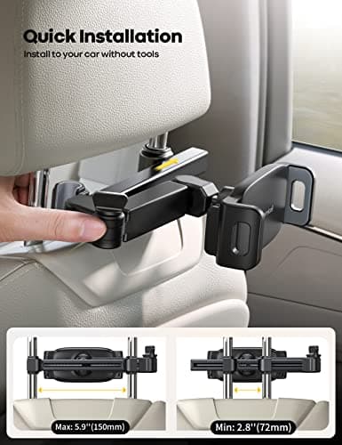 Lamicall Car Headrest Tablet Holder - [Extension Arm] Adjustable iPad Car Mount for Back Seat, Road Trip Essentials for Kids, 4.7-11" Tablet iPad Pro, Air, Mini, Galaxy, Fire, Black — view 3
