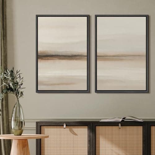 MUDECOR Framed Canvas Print Wall Art Set Abstract Neutral Horizon Landscape Illustrations Modern Art Decorative Zen for Living Room, Bedroom, Office - 24"x36"x2 BLACK — view 3