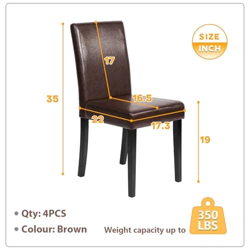 FDW Dining Chairs Dining Room Chairs Parsons Set of 4 Dining Side Chairs for Home Kitchen Living Room (Brown) — view 2