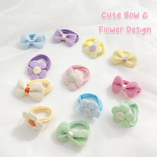 248 Pcs Baby Hair Ties Multicolors Elastic Hair Ties Cute Boutique Hair Bows and Flowers Hair Accessories for Baby Toddler Kids - KAMHBE — view 5