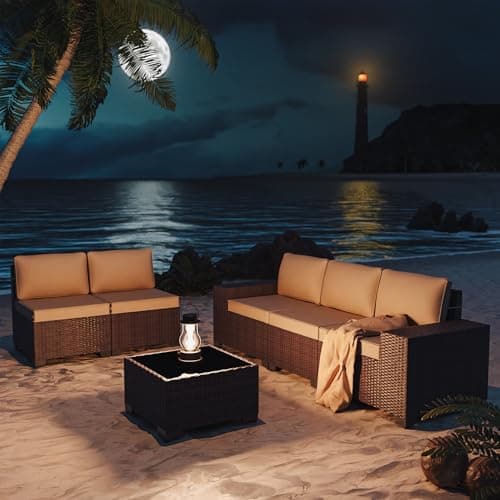 RTDTD 6 PCS Outdoor Patio Furniture Set,Outdoor Sectional Furniture All Weather PE Rattan Wicker Patio Conversation Set with Coffee Table and 5 Thickened Cushions,Brown — view 8